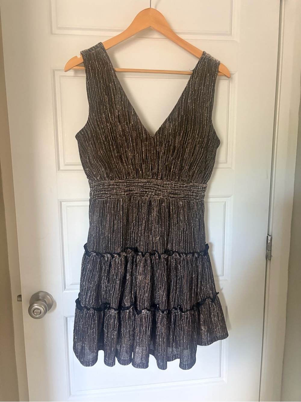 Tiered Metallic Mini Dress Dark Coquette Romantic Vintage inspired Ruffle Small - Picture 4 of 14